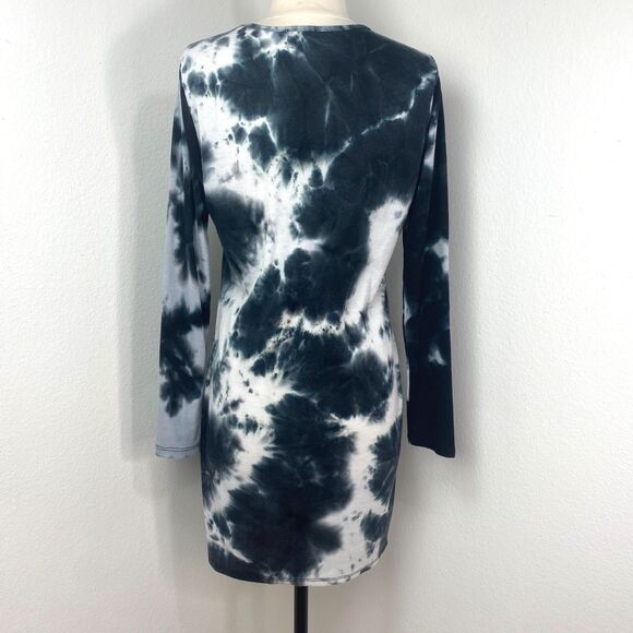 Justify Black Tie Dye Ribbed Knit Sheath Dress Size Large Long Sleeve Above Knee - Picture 7 of 9